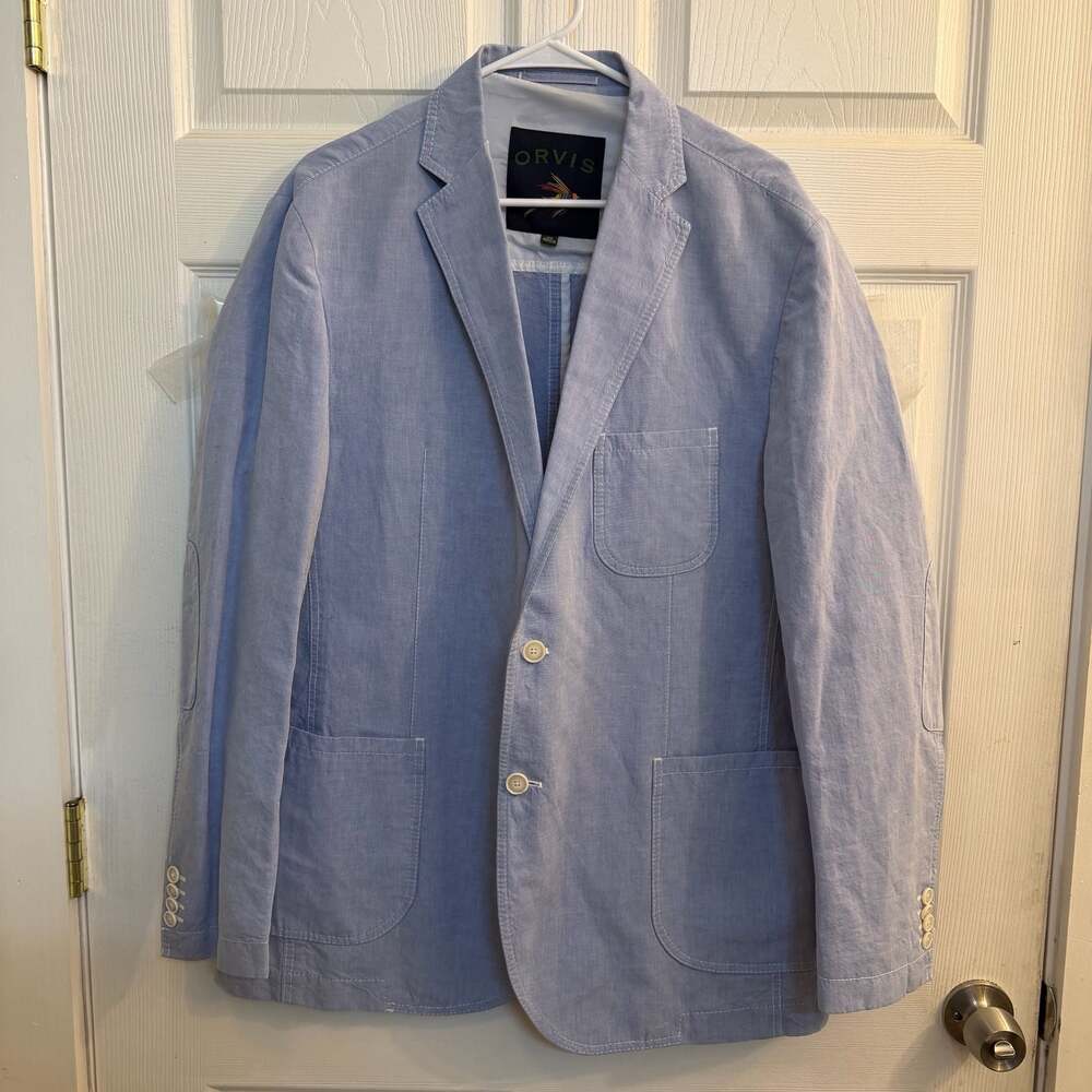 Orvis Men's Blue Cotton-Linen Blend Sport Coat Blazer Jacket Size 46R Summer